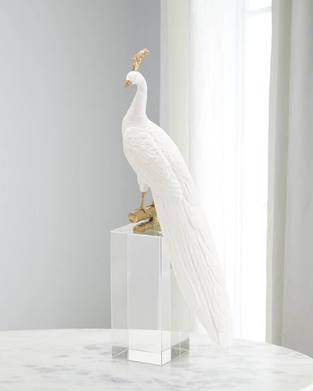 White Peacock Sculpture on Crystal Base I